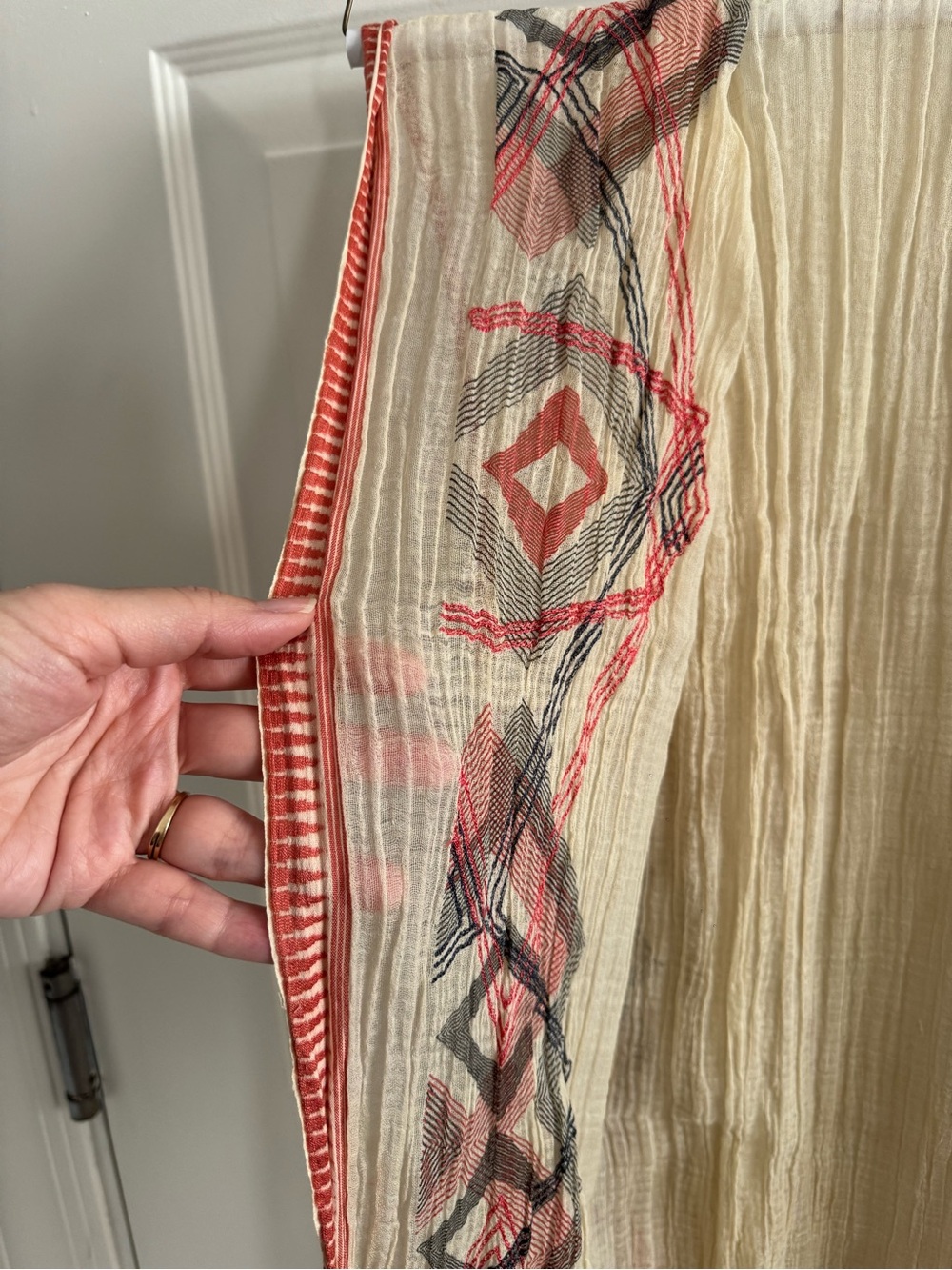 Amet & Ladoue Handwoven & Embroidered crinkle gauze scarf
